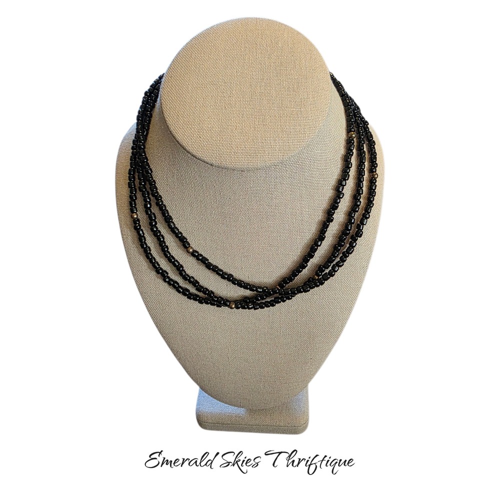 Silpada Multi Strand Three Layered Black Seed Bead Necklace, sterling Free ship